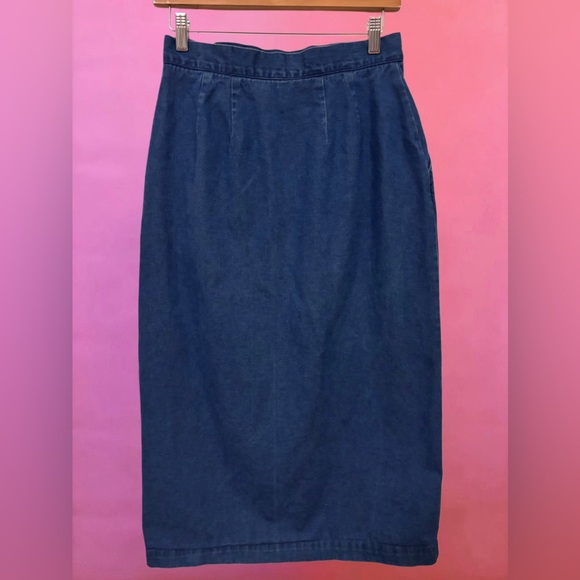 Talbots Vintage 90s Y2K Preppy Basic Blue Denim Maxi Wrap Skirt - Petite Size 10 - Picture 4 of 7
